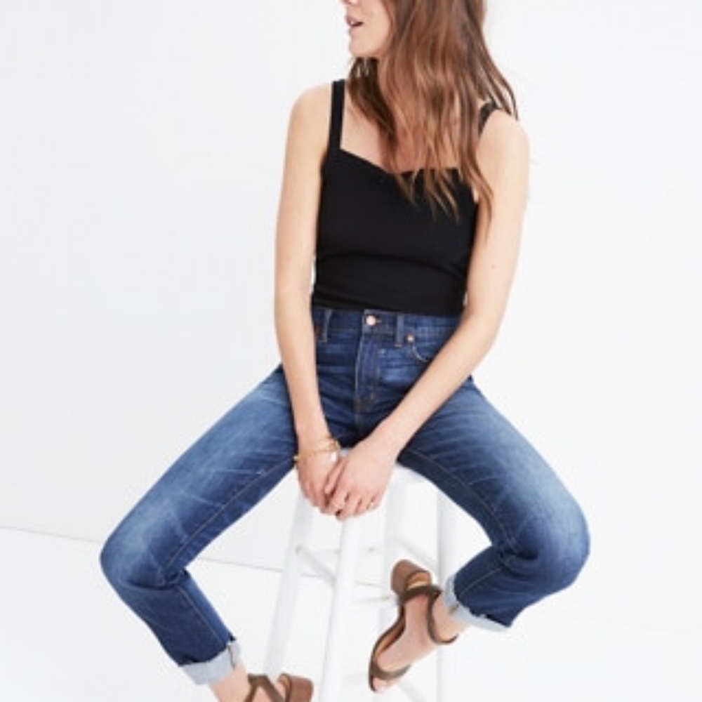 Madewell highrise slim boyjean with raw hem